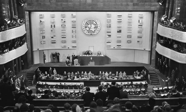 The United Nations General Assembly adopts the Universal Declaration of Human Rights, Palais de Chaillot in Paris, 10 December 1948 | rvalibrary.org | Photo Credit: STF/AFP/Getty Images